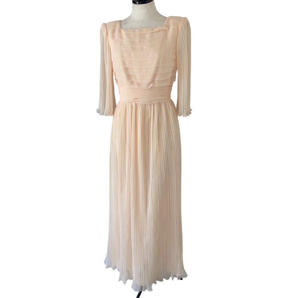 Miss Elliette Vintage Womens Dress Size Small Peach Pleated Chiffon Maxi - Picture 8 of 11